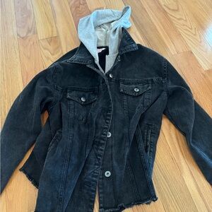 Black Jean Jacket with Sweatshirt Detail